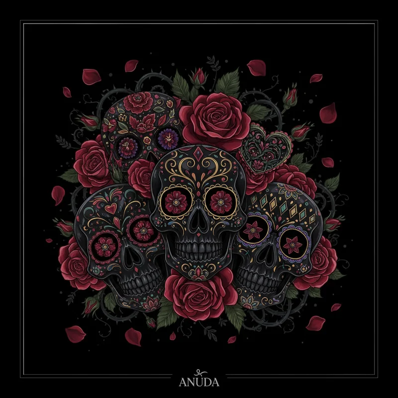 Pañoleta Calaveras y Rosas